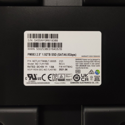 SATA 6,0 Gbps 1.92TB Interne Harde Aandrijving SSD Samsung PM883 MZ7LH1T9HMLT